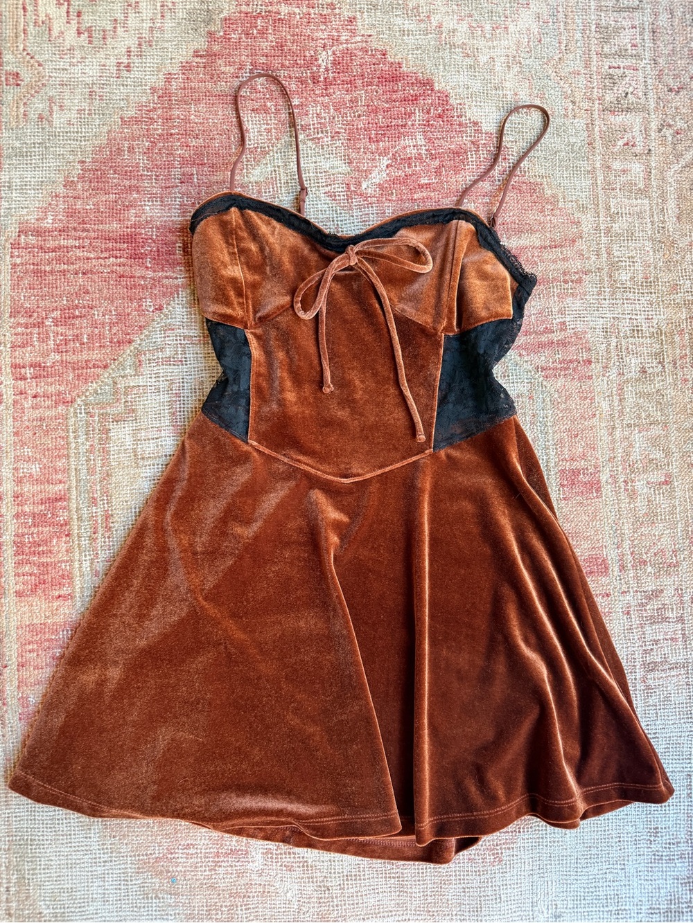 Urban Outfitters Burnt Orange Velvet Mini Dress with Black Panels